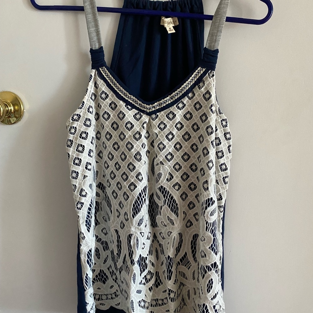 Cream, gray, and navy blue tank top